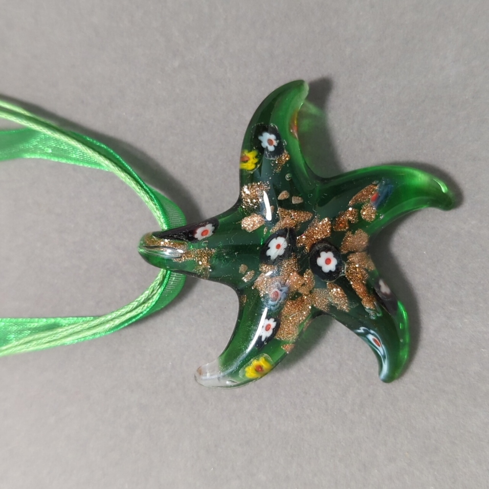Murano Style Glass Starfish Pendant Necklace